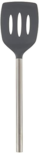 Silicone Slotted Turner with Stainless Steel Handle, Pancake Spatula, Scratch-Resistant Kitchen Utensil for Nonstick Cookware & Cast Iron Skillets, 1 EA, Charcoal