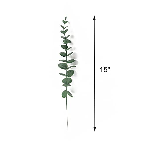 5 Pcs Real Touch Leaf Artificial Eucalyptus Stem Faux Eucalyptuses Wedding Bouquet Centerpiece Home Decor (Green)