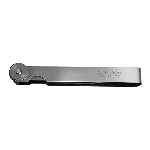 Feeler Gauges 0.001-0.04 (0.03-1.00mm) 32 Blades Tapered Feeler Gauge Set Stainless Steel Dual Marked SAE and Metric for Measuring Gap Thickness or Width for Spark Plug, Valve, Piston, Guitar