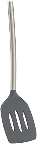 Silicone Slotted Turner with Stainless Steel Handle, Pancake Spatula, Scratch-Resistant Kitchen Utensil for Nonstick Cookware & Cast Iron Skillets, 1 EA, Charcoal