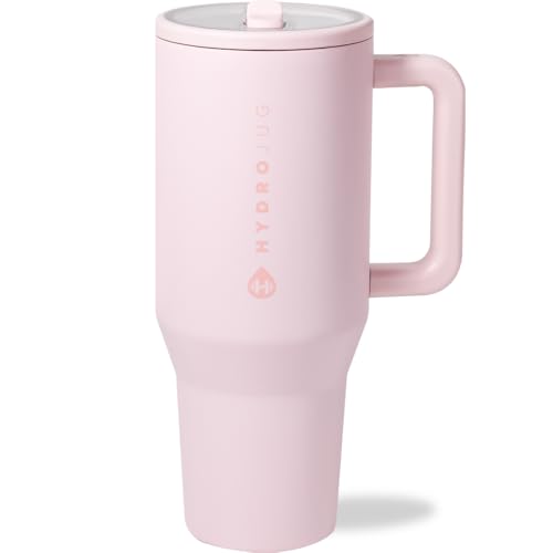Traveler - 40 oz Water Bottle with Handle & Flip Straw - Fits in Cup Holder, Leak Resistant Tumbler-Reusable Insulated Stainless Steel & Rubber Base - Gifts for Women & Men, Pink Sand