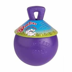 Tug-n-Toss Heavy Duty Dog Toy Ball with Handle, 6 Inches/Medium, Purple
