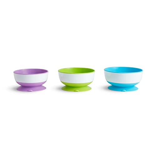 Stay Put Suction Bowls for Baby and Toddler, 3 Pack, Blue/Green/Purple
