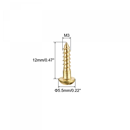 Wood Screws M3 x 12mm Slotted Round Head Brass Self-Tapping Screw 100 Pcs