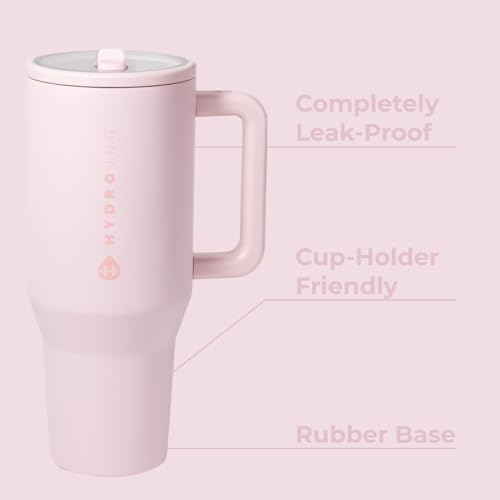 Traveler - 40 oz Water Bottle with Handle & Flip Straw - Fits in Cup Holder, Leak Resistant Tumbler-Reusable Insulated Stainless Steel & Rubber Base - Gifts for Women & Men, Pink Sand
