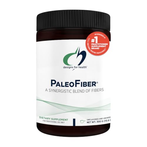 PaleoFiber - 12 Digestive Fiber Blend Powder Supplement with Psyllium Husk, Flax + Apple Pectin - Prebiotic Gut Support, Unflavored + Unsweetened - Vegan (60 Servings / 300g)