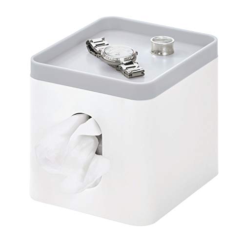 iDesign Cade Facial Tissue Cover, Boutique Box Bathroom Holder for Vanity, Countertops, Desk, Office, Dorm-Matte White/Gray