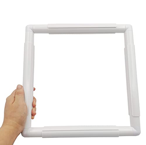11 X 11 Plastic Cross Stitch Frame Square Embroidery Hoop White DIY Sewing Tools Sewing Hoop Handhold Craft Clip Embroidery Snap Frame Hoop for Cross Stitching Quilting (11 X 11)