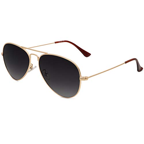 Classic Aviator Polarized Sunglasses for Men Women Vintage Retro Style,Gold/Gradient Grey