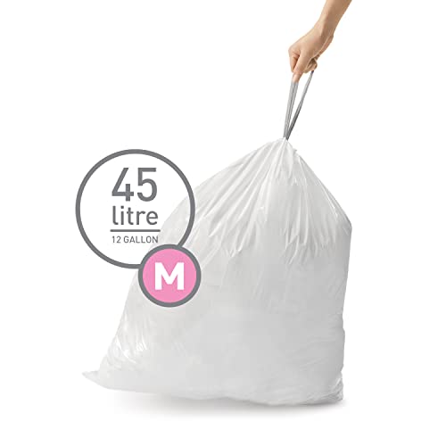 Code M Custom Fit Drawstring Trash Bags in Dispenser Packs, 20 Count, 45 Liter / 11.9 Gallon, White