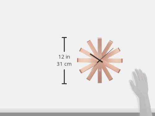 118070-880 Ribbon Modern 12-inch, Battery Operated Quartz Movement, Silent Non Ticking Wall Clock, Copper