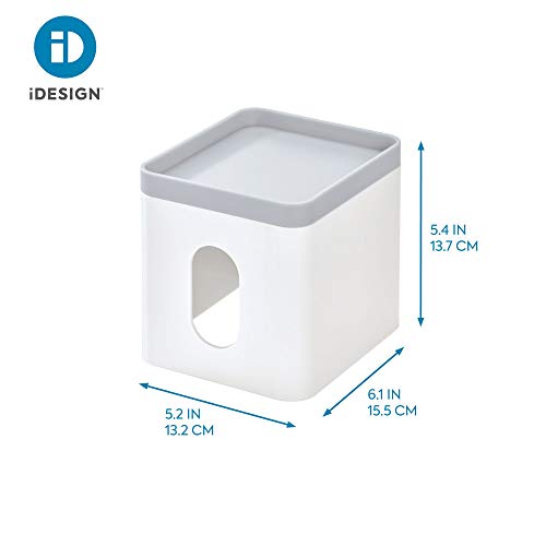 iDesign Cade Facial Tissue Cover, Boutique Box Bathroom Holder for Vanity, Countertops, Desk, Office, Dorm-Matte White/Gray