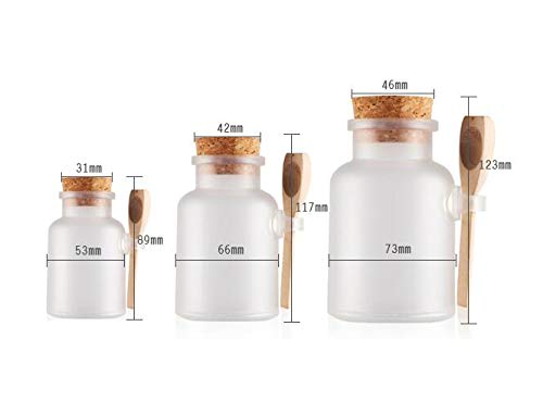 2PCS 300ML 10OZ Frosted Empty Plastic Bottle with Wooden Spoon and Cork Stopper Bath Salt Shaker Food Powder Seasoning Nut Storage Holder Refillable Container Pot Jar for Daily Life