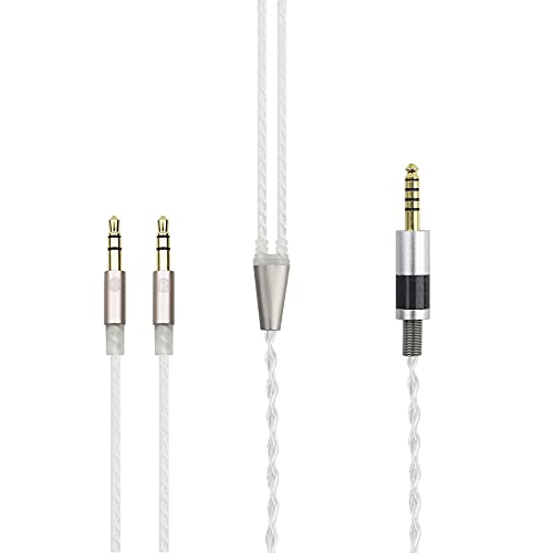 4.4mm Balanced Male Cable 6N OCC Copper Single Crystal Silver Plated Cord Compatible with Hifiman Ananda, Sundara, Arya, HE400SE, Deva-Pro Headphones (4.4mm to Dual 3.5mm Male Version)