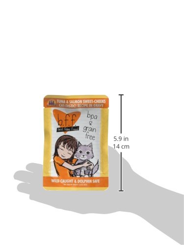 B.F.F. OMG - Best Feline Friend Oh My Gravy!, Tuna & Salmon Sweet Cheeks with Tuna & Salmon in Gravy Cat Food, 3oz Pouch (Pack of 12)
