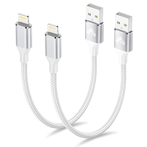 Short iPhone Charger Cord 1ft 2Pack, Apple Certified USB A to Lightning Cable 1 Foot Nylon Braided Short iPhone Cable Fast Charging for iPhone 14 13 12 11 Pro Max XR XS 8 7 6 Plus SE
