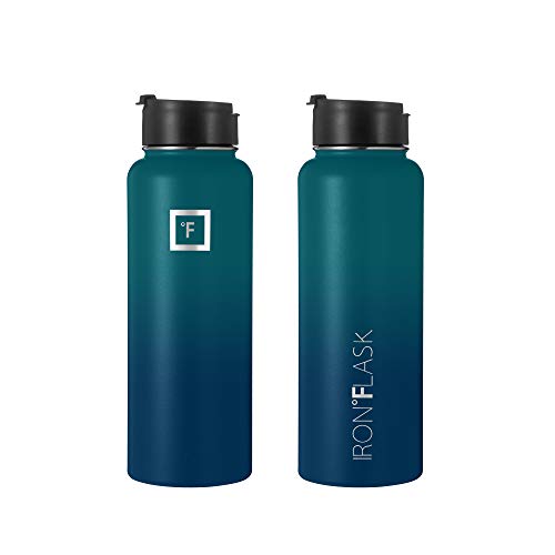 Camping & Hiking Hydration Flask, Wide Mouth, 3 Straw Lids, Stainless Steel Outdoor Water Bottle, Double Walled, Insulated Thermos, Metal Canteen - Dark Night, 40 Oz