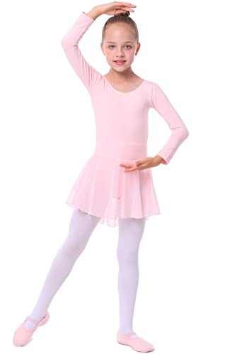 Long Sleeve Ballet Skirted Leotards Dance Dresses Tutu Outfit for Ballerina Toddler Girls (4-5T, Ballet Pink)