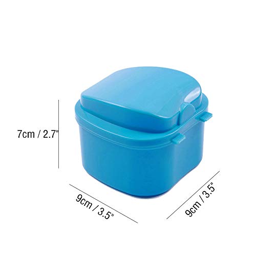Denture Case, Denture Cup with Strainer Denture Bath Box with Cleaning Brush, Deture Bath for Retainer Cleaning (Blue)