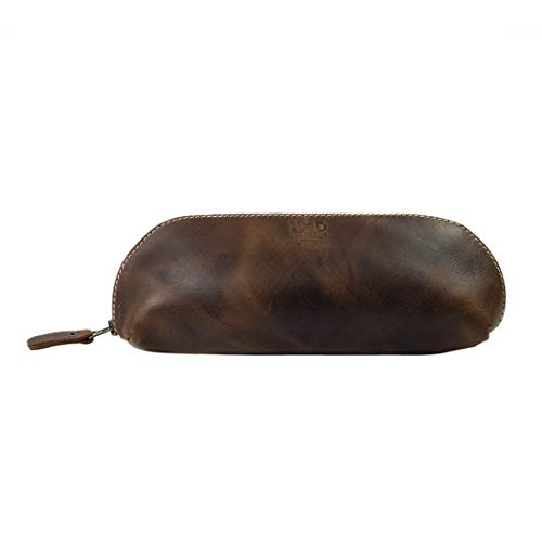 , Durable Leather Makeup Pouch, Cosmetics Case, Pencil & Pen Bag, Travel Essentials, Cable & Phone Purse, Handmade Includes 101 Year Warranty :: Bourbon Brown
