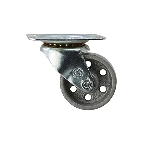 9174 2-Inch Cast Iron Swivel Plate Caster, 125-lb Load Capacity,Silver