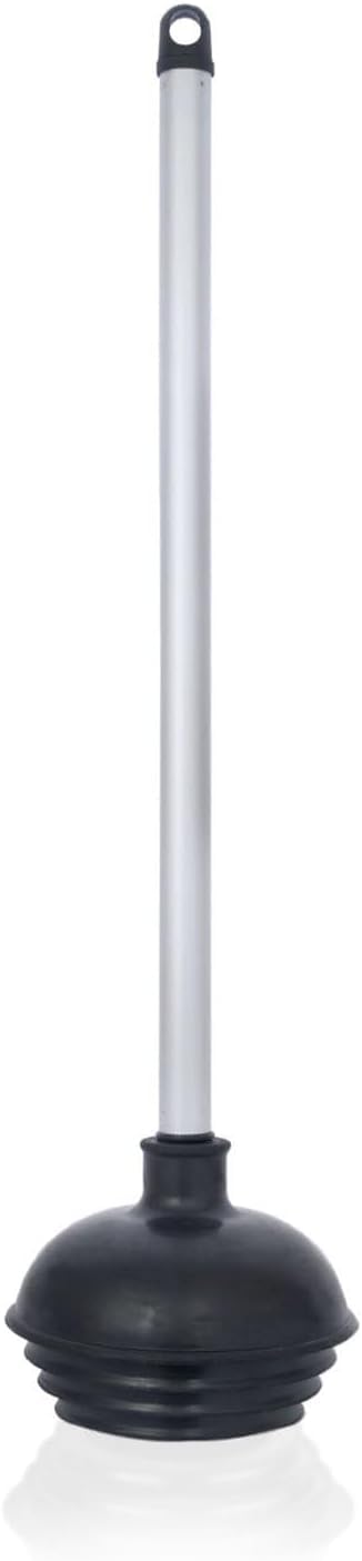 60166A Toilet Plunger with Patented All-Angle Design, Heavy-Duty Toilet Bowl Plunger with Aluminum Handle, Bathroom Necessity , Black, 1-Pack