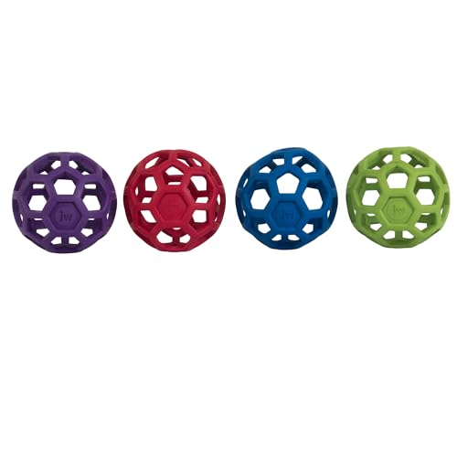 Hol-ee Roller Dog Toy Puzzle Ball, Natural Rubber, Medium (4.5 Inch Diameter), Colors May Vary