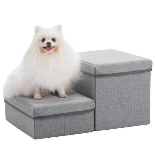 3 Step Folding Dog Step Stairs,Foldable Dog Stairs with 3 Storage Boxes for High Bed & Sofa,Pet Storage Stepper & Safety Ladder for Cats Dogs up to 60 pounds