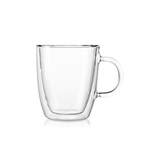10oz Bistro Double Wall Insulated Mug, High-Heat Borosilicate Glass, Set of 2, Clear