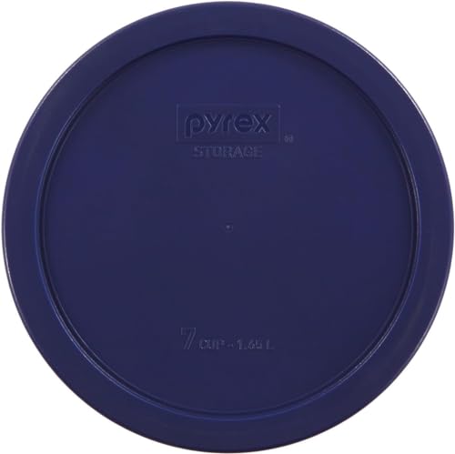 Storage Plus 7-Cup Round Glass Food Storage Dish, Blue Cover, Pack of 2 - Original Genuine - Made in the USA