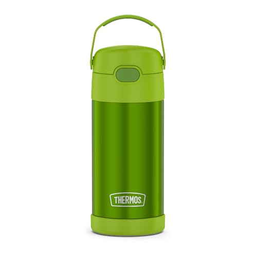 FUNTAINER Water Bottle with Straw - 12 Ounce, Lime - Kids Stainless Steel Vacuum Insulated Water Bottle with Lid