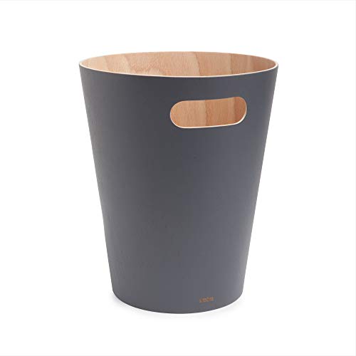 Woodrow, 2 Gallon Modern Wooden Trash Can Wastebasket or Recycling Bin for Home or Office, Dark Gray
