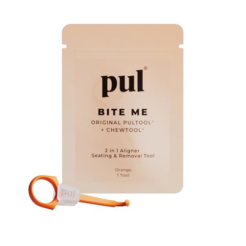 PUL Chew Tool & Clear Aligner Removal 2 in 1 Combo Tool - Compatible with Invisalign Removable Braces & Trays, Aligners, Retainers, Dentures - Hygienic Oral Care - Compact & Durable - 1 Pack, Orange