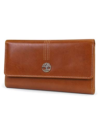 Women's Leather RFID Flap Wallet Clutch Organizer, Cognac (Buff Apache), One Size