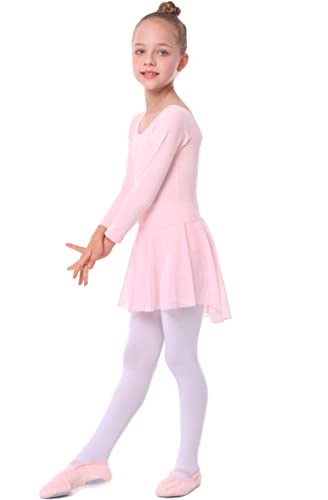 Long Sleeve Ballet Skirted Leotards Dance Dresses Tutu Outfit for Ballerina Toddler Girls (4-5T, Ballet Pink)