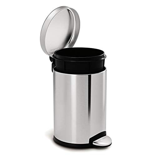 4.5 Liter / 1.2 Gallon Round Bathroom Step Trash Can, Brushed Stainless Steel