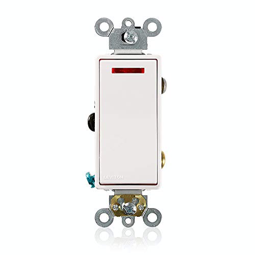 Leviton 5628-2W 20 Amp, 120 Volt, Decora Plus Rocker Pilot Light, Illuminated On, Req. Neutral Single-Pole AC Quiet Switch, Commercial Grade, Self Grounding, White