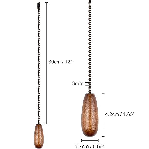 Ceiling Fan Pull Chain Extender, 2pcs Wooden Decorative Pendant Extension Chains, 12 Inches Lighting & Fan Beaded Ball Fan Cord Extender Ornament with Connector