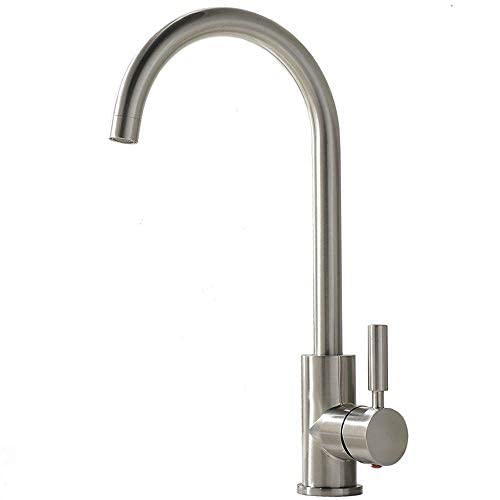 Brushed Nickel Single Hole Bar Sink Faucet, Modern Stainless Steel Single Handle Bar Faucet Brushed Nickel, 360 Degree Swivel Hot and Cold Outdoor Kitchen Sink Faucet
