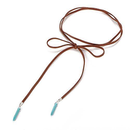 Bohemian Long Choker with Turquoise Pendant Sexy Rock Handmade Vintage Necklace Women Accessories (brown)