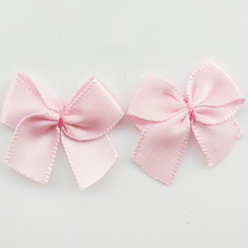 60pcs Mini Satin Ribbon Bows Flowers 1 x3/4 Appliques DIY Craft Pink Color
