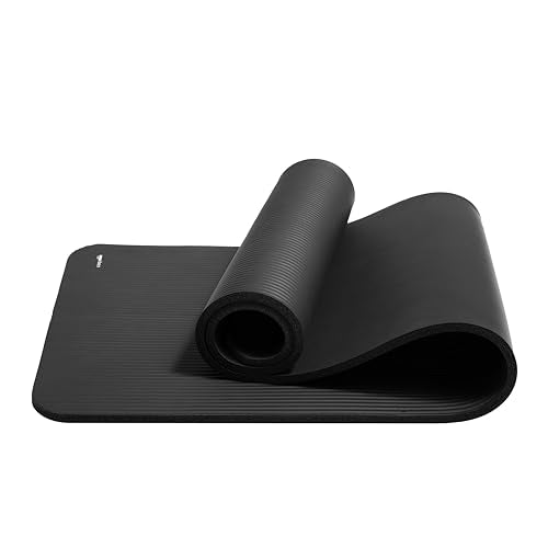 1/2 Inch Extra Thick Exercise Yoga Mat with Carrying Strap, Cushioned Support, for Fitness and Gym Workouts, Black