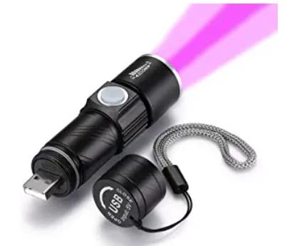 UV Light Rechargeable USB Flashlight 395nm Blacklight Ultraviolet Wood's Lamp LED Portable Mini Handheld Pocket Torch Detector for Dog Urine Pet Stains Anti-counterfeiting, Resin Curing