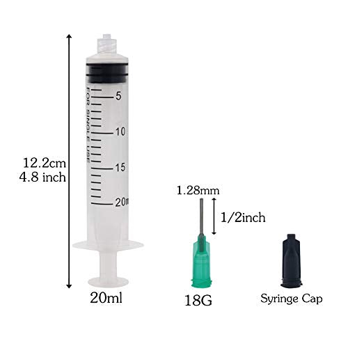 20ml Syringe with 18G 1/2 Inch Blunt Tip Needles, Syringe Caps for Experiments, Industrial Use (12 Pack)