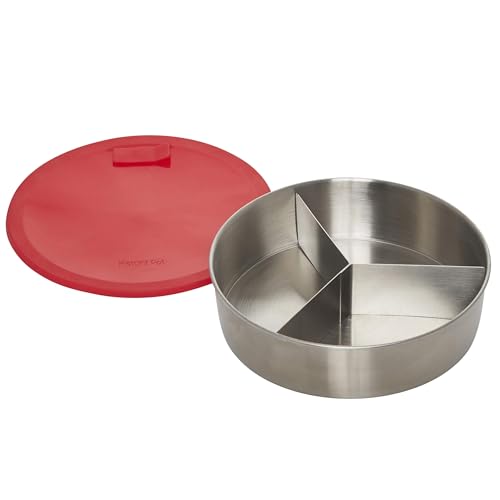 Pot Official Round 7 Nonstick Cook/Bake Pan with Lid & Removable Divider, Multi-Purpose, Heavy-Duty, Dishwasher Safe, Oven Safe, 32 oz Multi-Use for Cooking, Baking, Storing (Red)