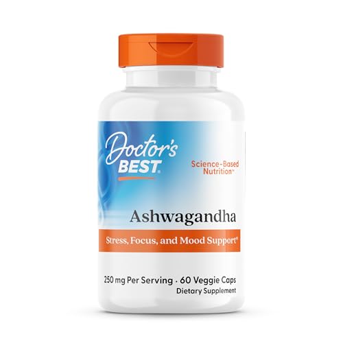 Doctor's Best Ashwagandha with Sensoril, Ayurvedic Herb, Standardized Withania somnifera Extract, Clinically Proven to Support Mental Focus, Cardiovascular Health & Healthy Energy, 125mg, 60 Count