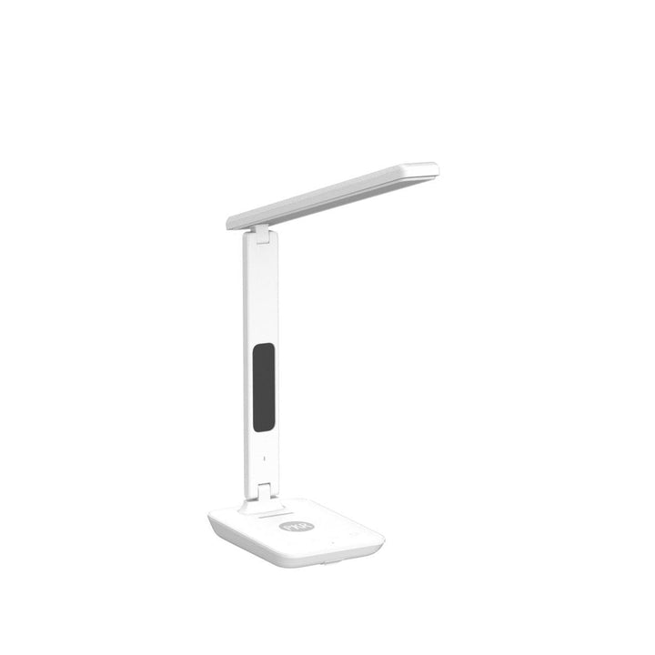 LED Desk Lamp with Wireless Charger, USB Charging Port, Office Table Lamp with Clock, Alarm, Date, Temperature for Home Office, White
