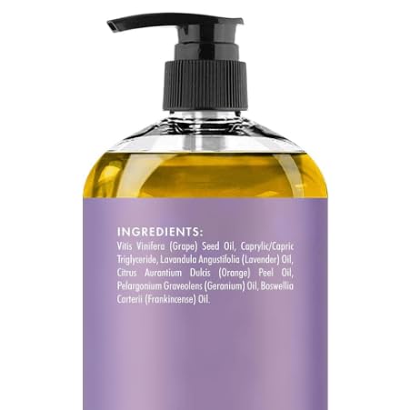 Lavender Massage Oil - Hydrating, Calming, Warming, Relaxing & Rejuvenating Body Oil - Premium Grade, Made with Natural Oils - Skin Care for Men and Women - Made in USA - 8 fl oz
