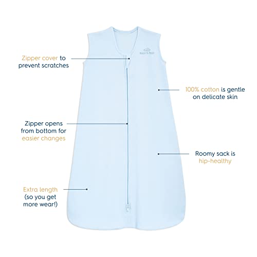 Sleepsack, 100% Cotton Wearable Blanket, Swaddle Transition Sleeping Bag, TOG 0.5, Baby Blue, X-Large