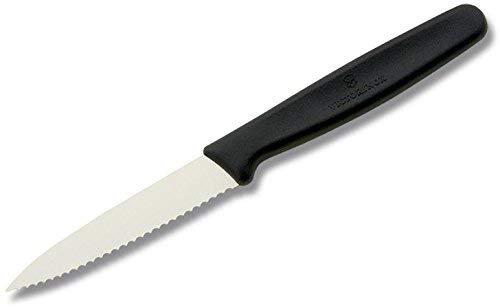 3.25 Inch Paring Knife with Serrated Edge, Spear Point, Black